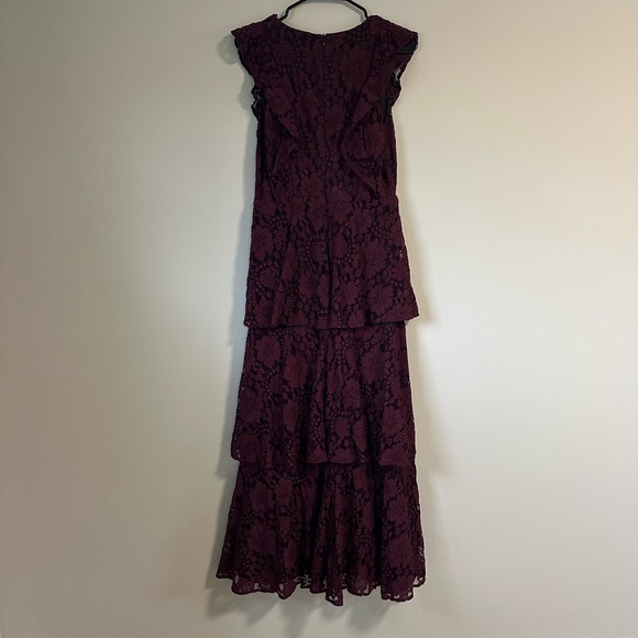 Lulu’s Burgundy Lace Ruffled Maxi - Picture 3 of 5